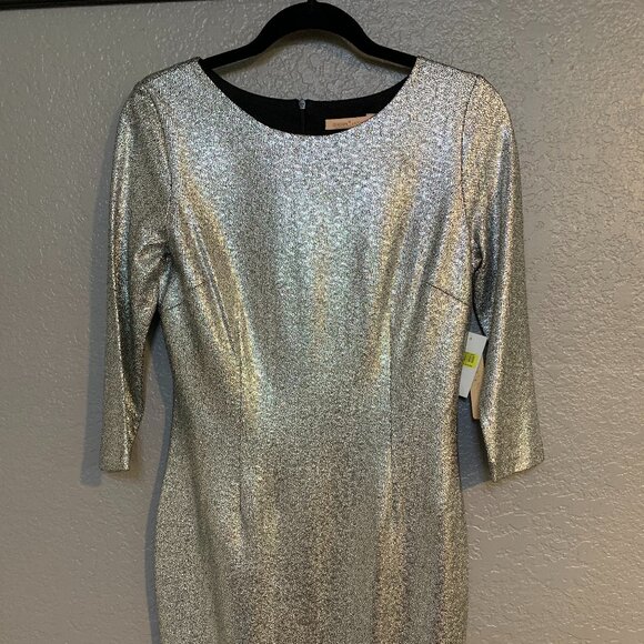 Gibson Lamiter Dresses & Skirts - NEW Gibson Latimer  Metallic Silver Dress Crackled Cobweb Pattern Cocktail Party